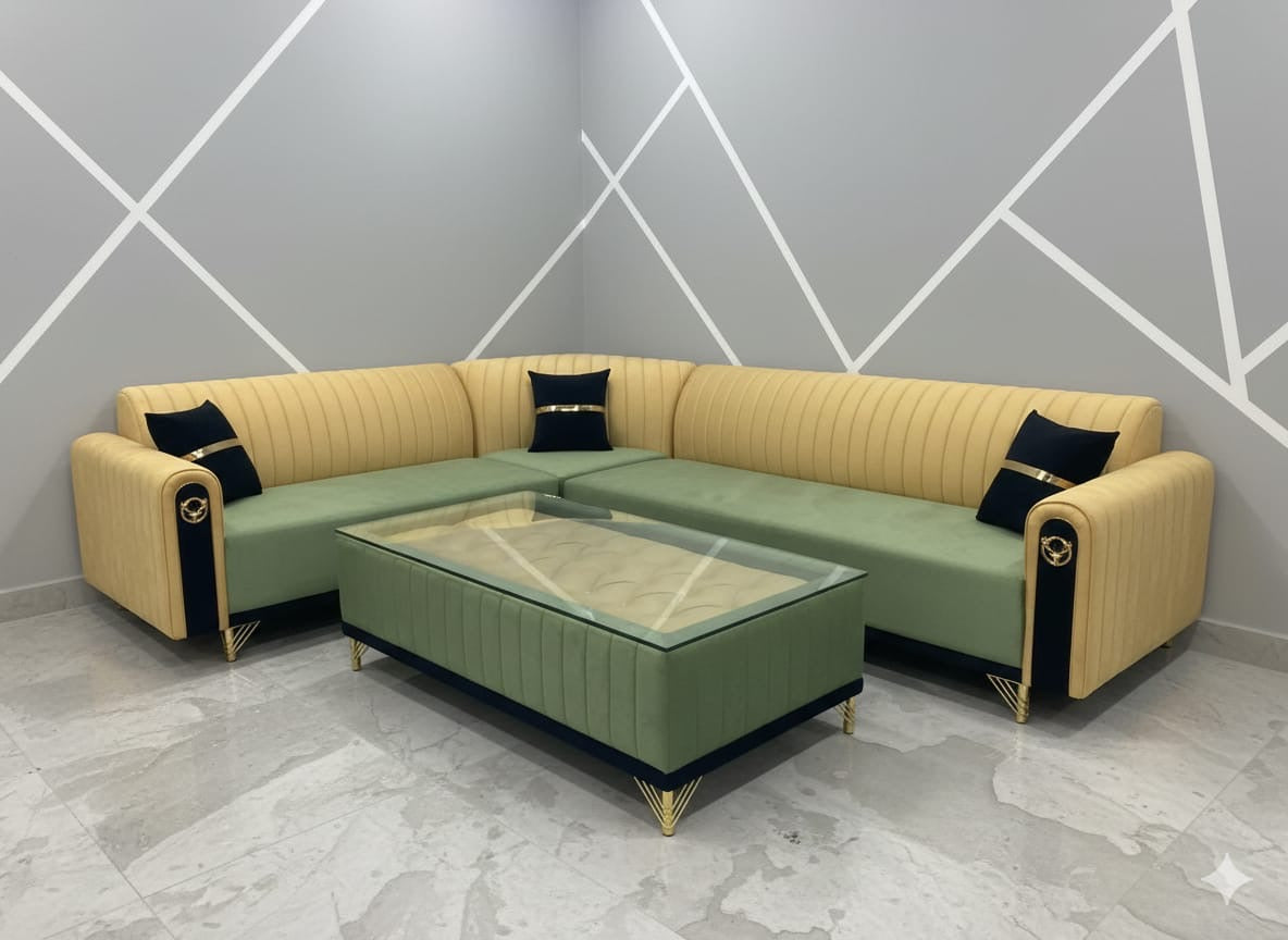 Modern L-Shaped Sofa Set with Center Table