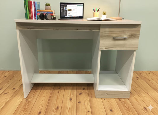 Modern Compact Study Table with Drawer & Open Shelf