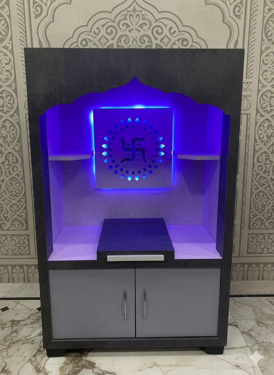 Modern Wooden Pooja Mandir with LED Backlight