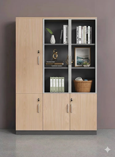 Multi-Use Wooden Storage Cabinet with Glass & Lockable Doors