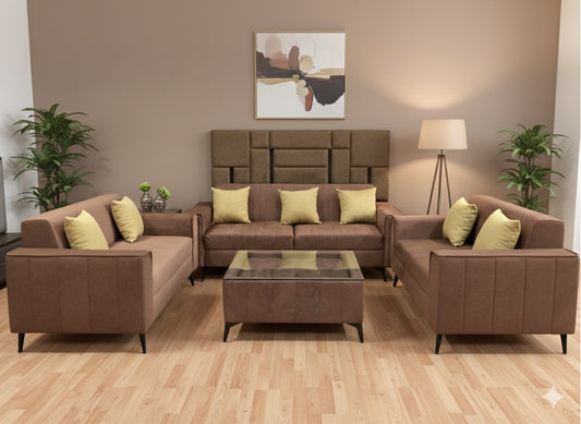 Elegant 7-Seater Sofa Set in Premium Brown Fabric