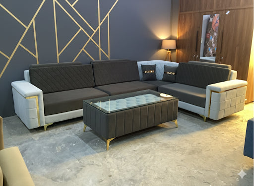 "Urban Chic" L-Shape 7-Seater Sofa Set with Tufted Coffee Table