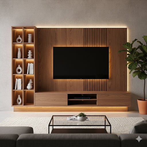 Stylish Wooden TV Unit with Soft Lights