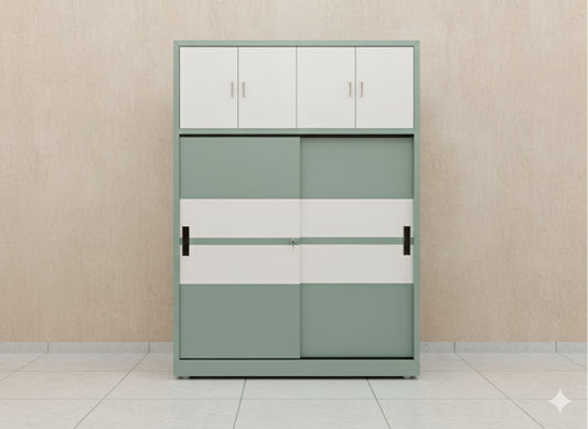 Modern Two-Tone Sliding Door Wardrobe with Overhead Storage
