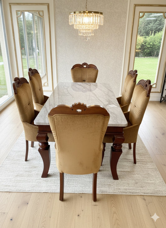 Elegant Traditional Dining Set with Marble Top